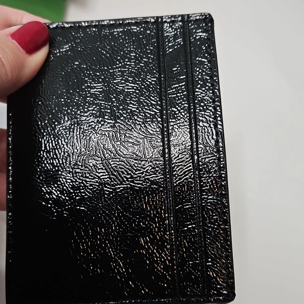 Kate Spade Bridget Crinkle Patent Black Card Case, NWT